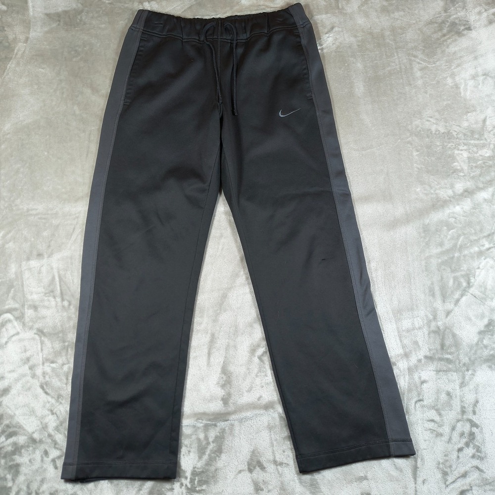 Nike Track Pants Mens Medium Black Side Stripes Jogger Ankle Zip‎ Therma Fit Y2K